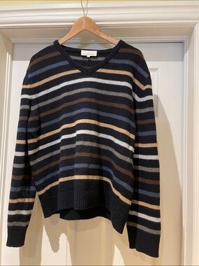Striped V-Neck Wool Sweater Quiet Luxury Timeless